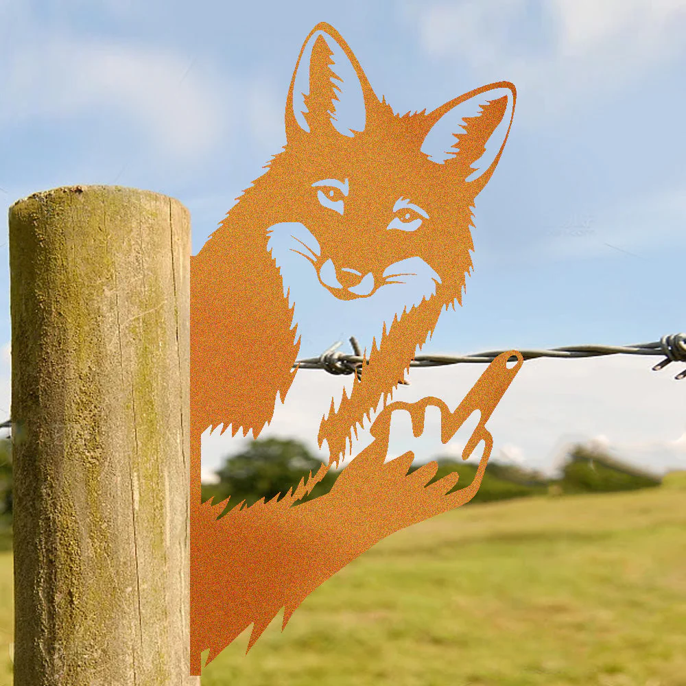 Renard Rigolo Montrant le Doigt Plaque Métallique – Décoration de Jardin Animale Espiègle - Image 2