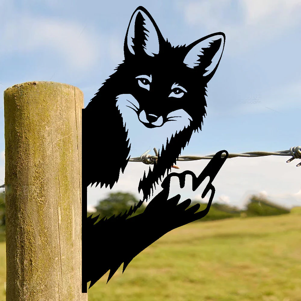 Renard Rigolo Montrant le Doigt Plaque Métallique – Décoration de Jardin Animale Espiègle - Image 3