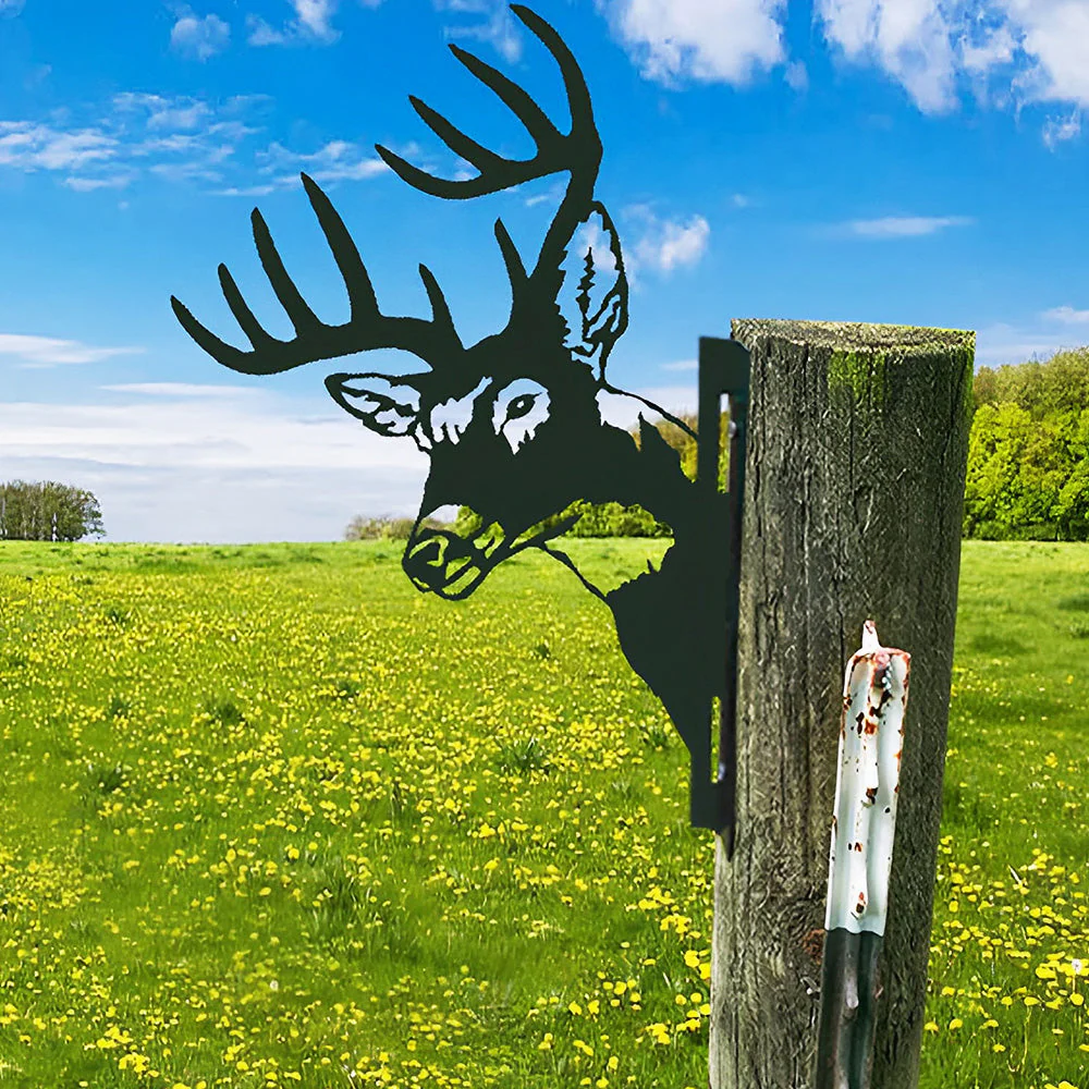 Renne Curieux Plaque Métallique – Décoration de Jardin Extérieur Animale
