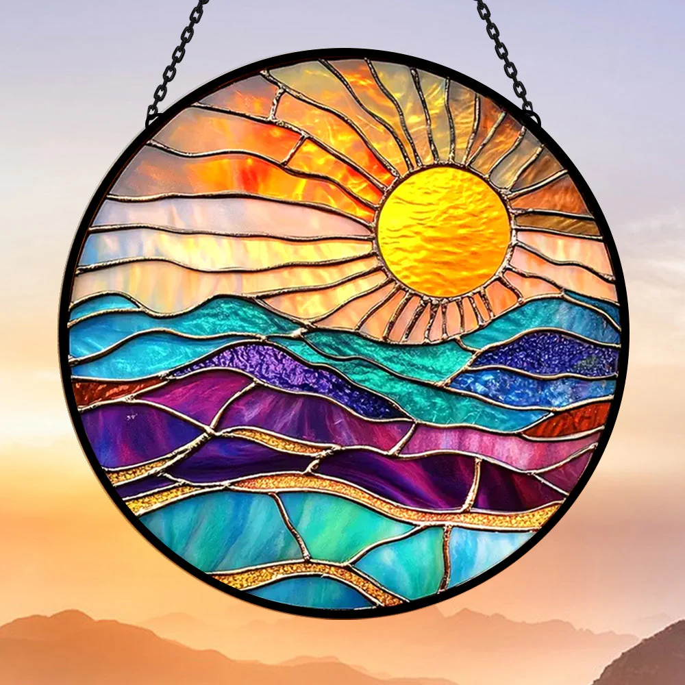 Rivière au Coucher de Soleil Attrape-Soleil Décoratif en Vitrail à Suspendre - Image 2