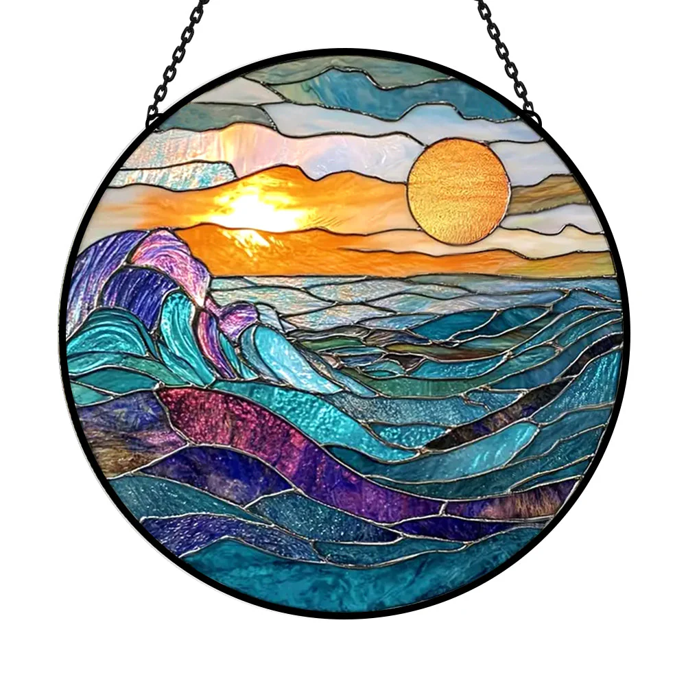 Rivière au Coucher de Soleil Attrape-Soleil Décoratif en Vitrail à Suspendre - Image 3