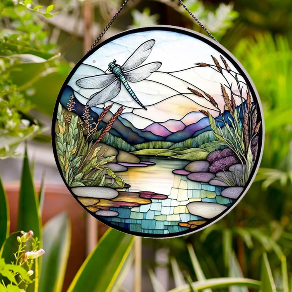 Rivière et Libellule Attrape-Soleil Décoratif en Vitrail à Suspendre - Image 2