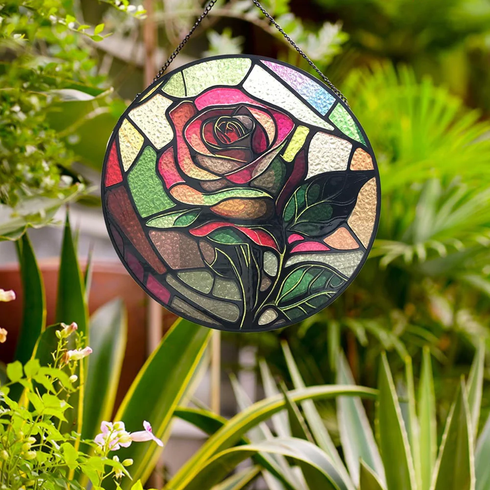 Rose Attrape-Soleil Décoratif en Vitrail à Suspendre - Image 2
