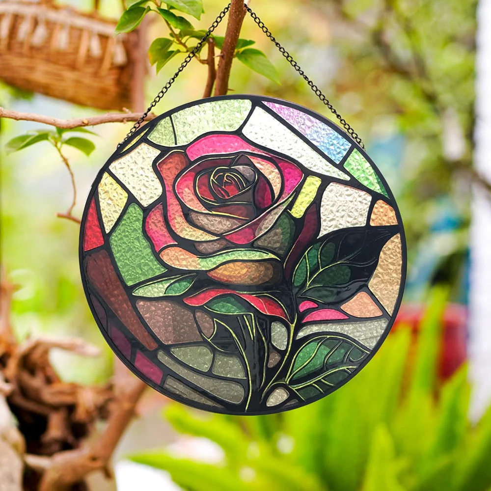 Rose Attrape-Soleil Décoratif en Vitrail à Suspendre - Image 3
