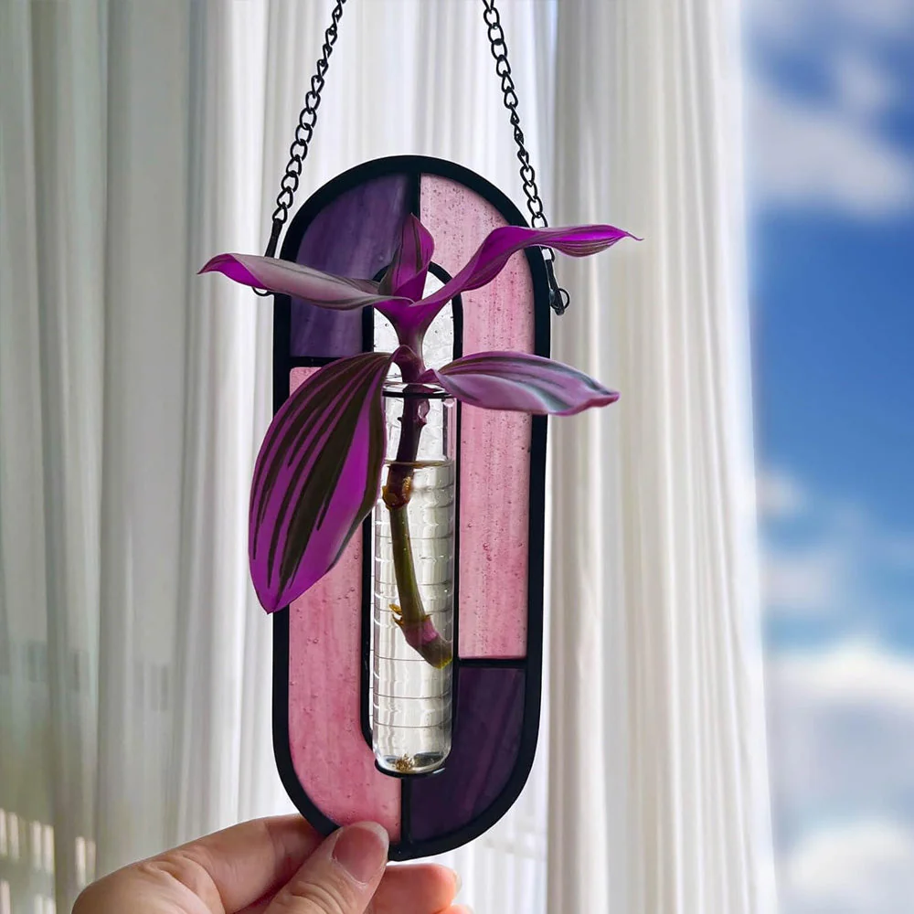 Rose Poussiéreux Vase de Bouturage Suspendu en Vitrail – Support pour Plante Attrape-Soleil Coloré - Image 5