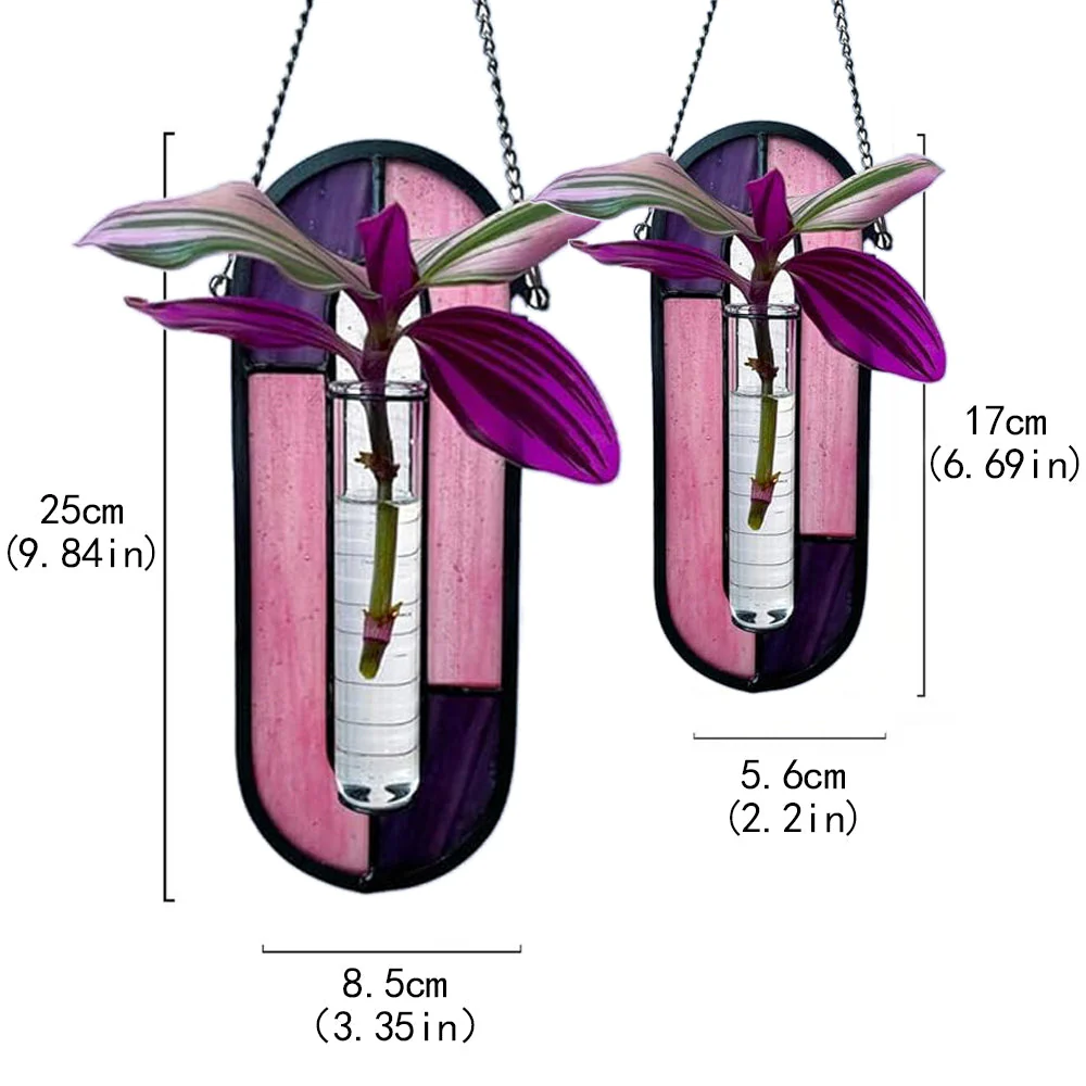 Rose Poussiéreux Vase de Bouturage Suspendu en Vitrail – Support pour Plante Attrape-Soleil Coloré - Image 8