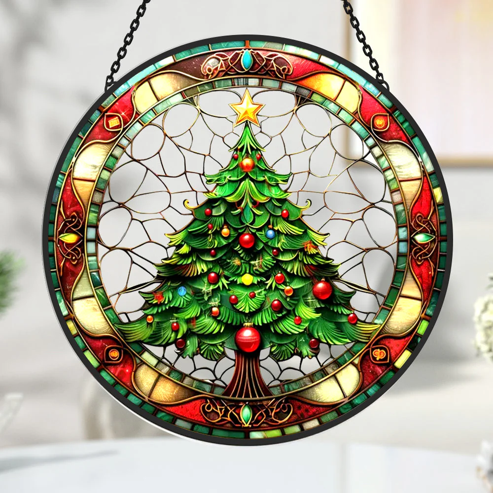 Sapin de Noël Attrape-Soleil Décoratif en Vitrail à Suspendre - Image 2