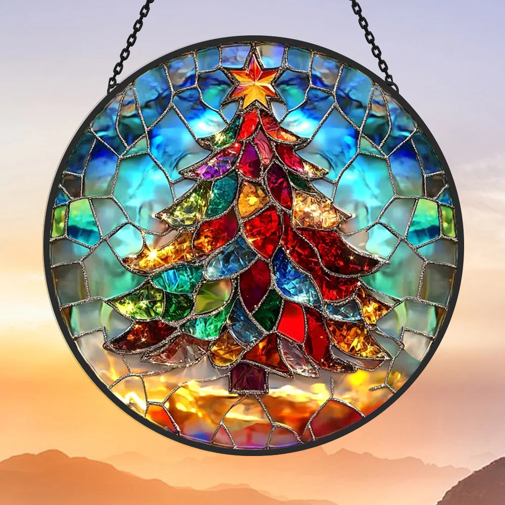 Sapin de Noël Attrape-Soleil Décoratif en Vitrail à Suspendre - Image 3