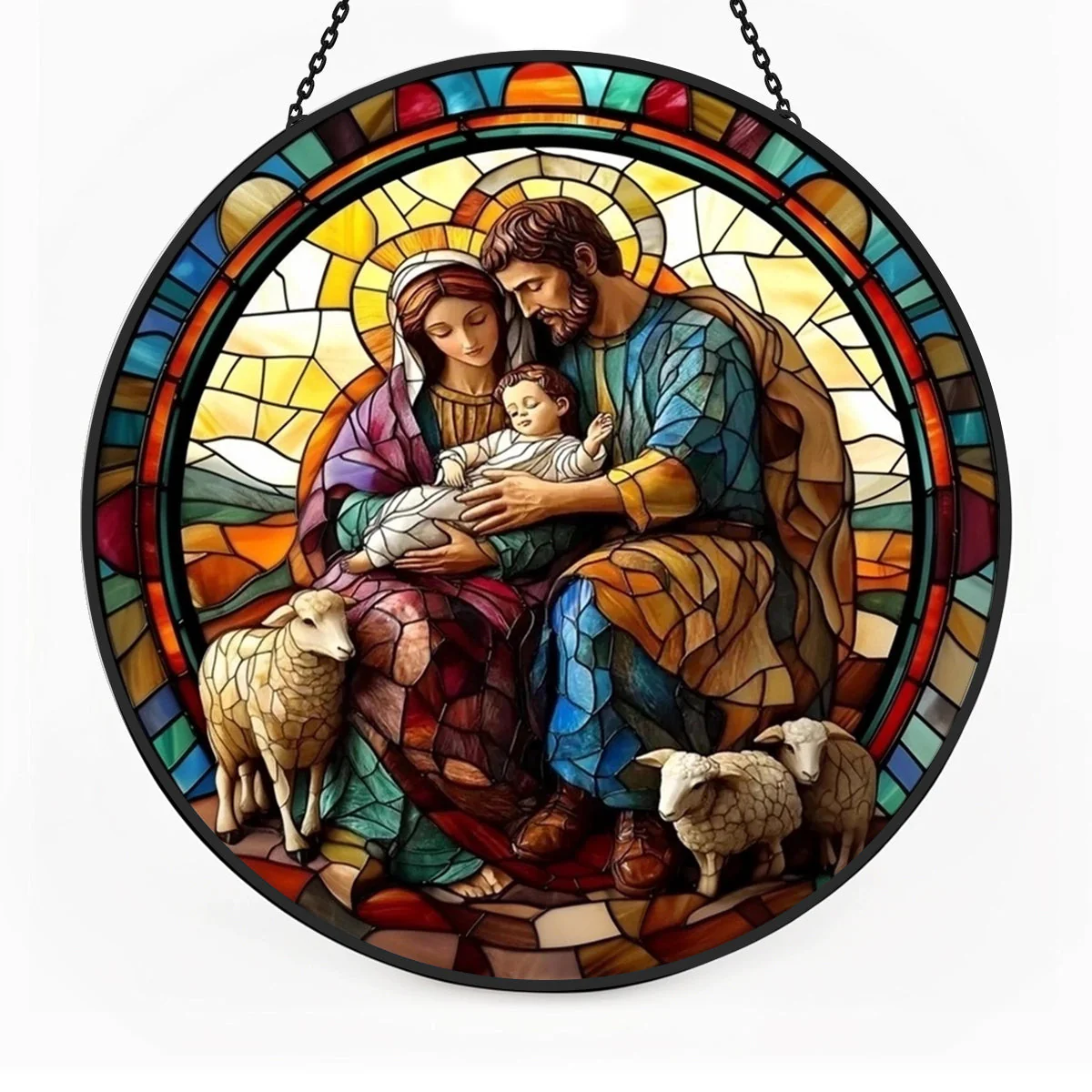 Scène de la Nativité Attrape-Soleil Décoratif en Vitrail à Suspendre - Image 6