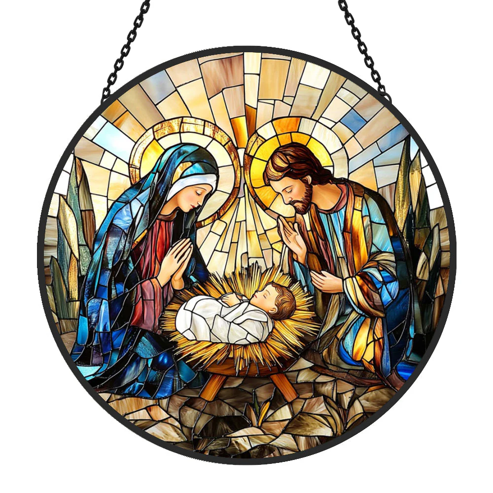 Scène de la Nativité Attrape-Soleil Décoratif en Vitrail à Suspendre - Image 3