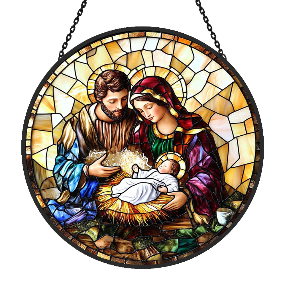 Scène de la Nativité Attrape-Soleil Décoratif en Vitrail à Suspendre - Image 3