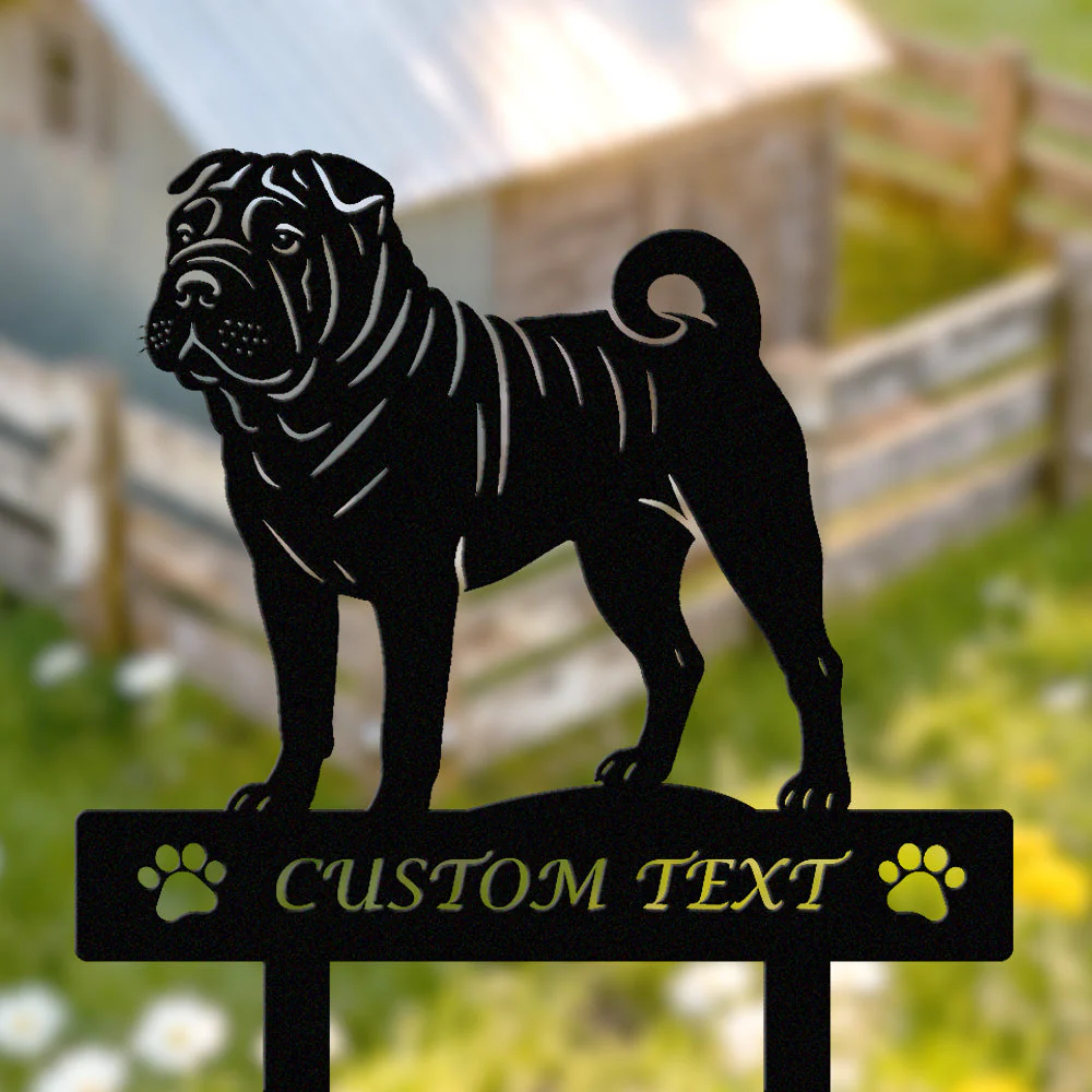 Shar-Peï Silhouette de Chien Personnalisée Piquet de Jardin en Métal - Image 2