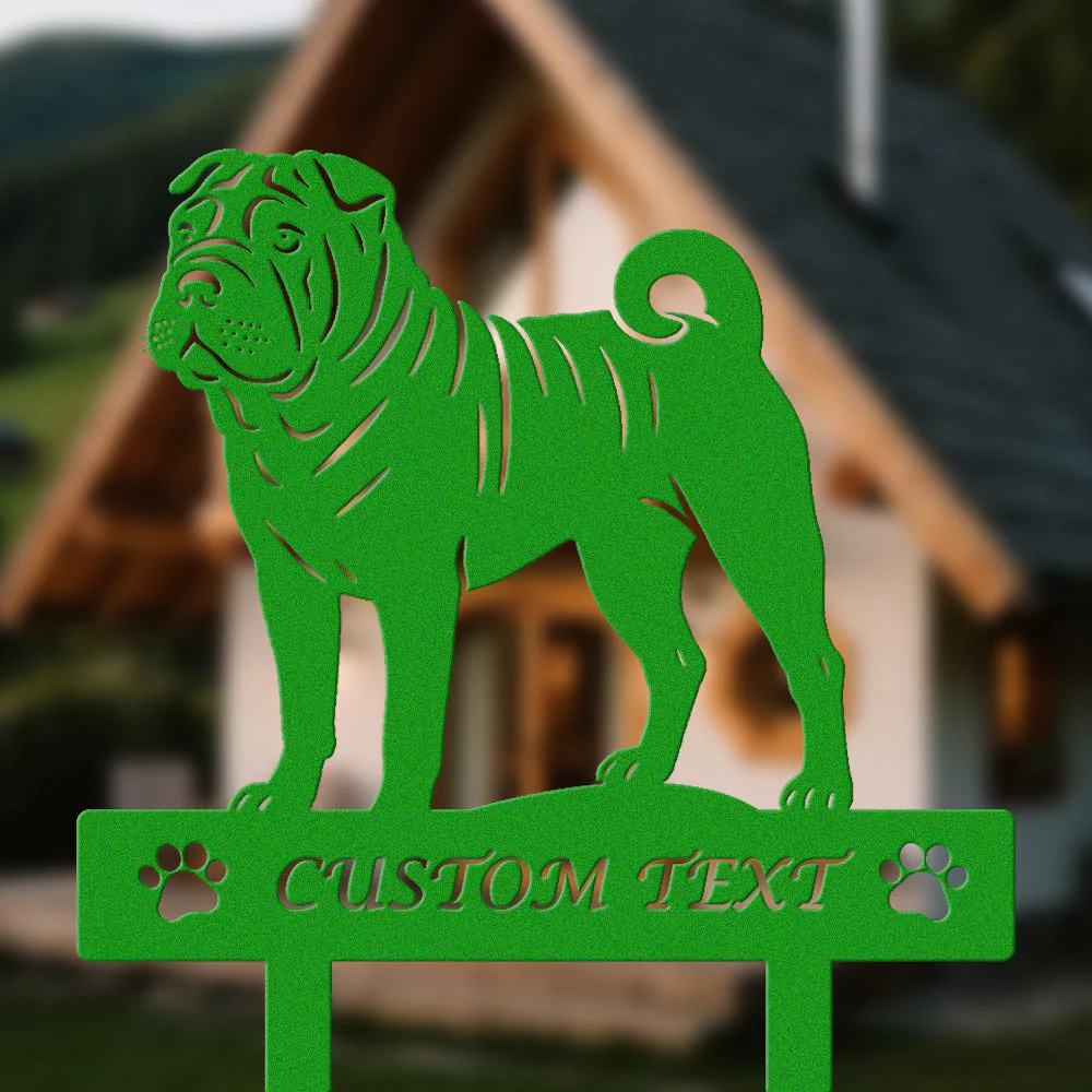 Shar-Peï Silhouette de Chien Personnalisée Piquet de Jardin en Métal - Image 5