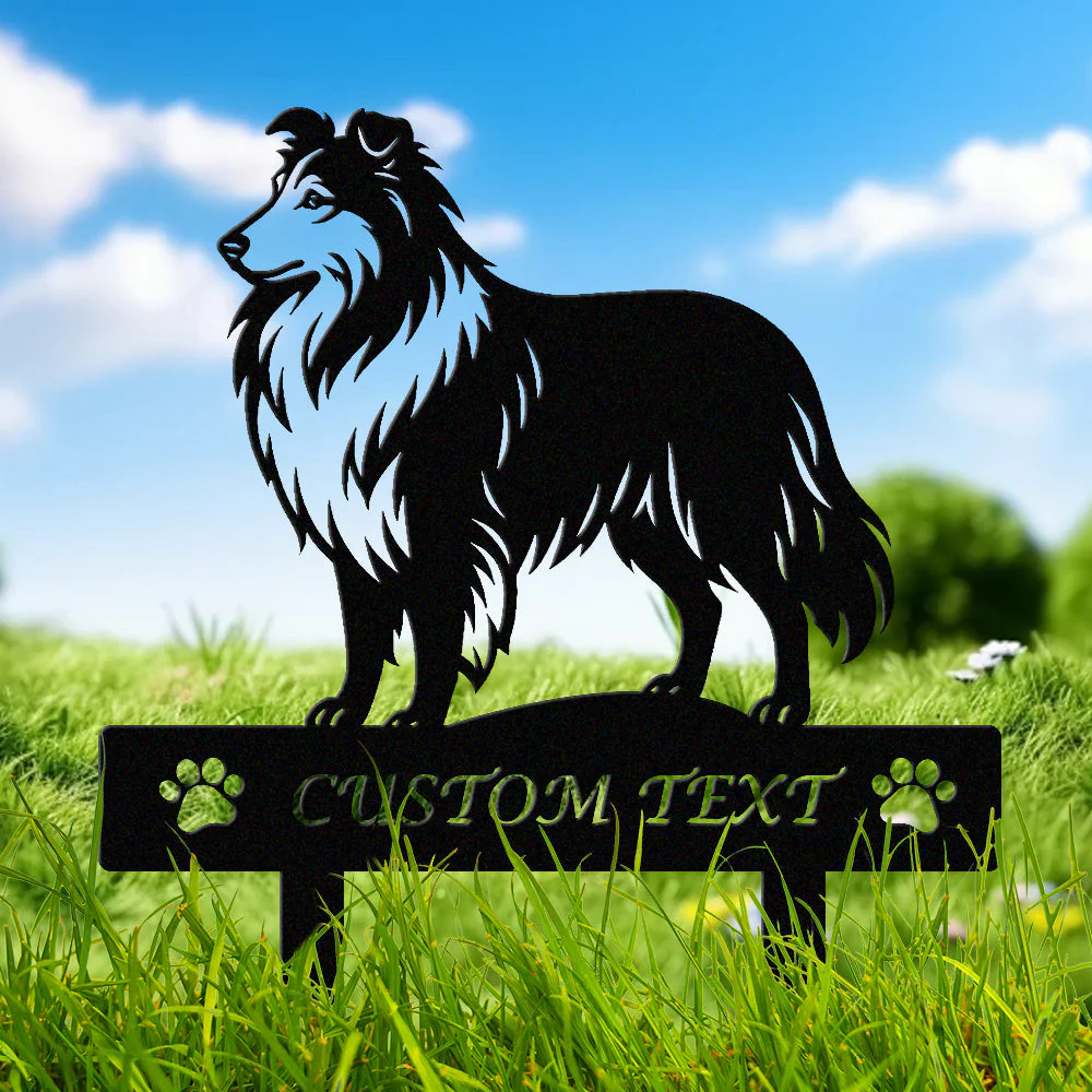 Shetland Sheepdog Silhouette de Chien Personnalisée Piquet de Jardin en Métal
