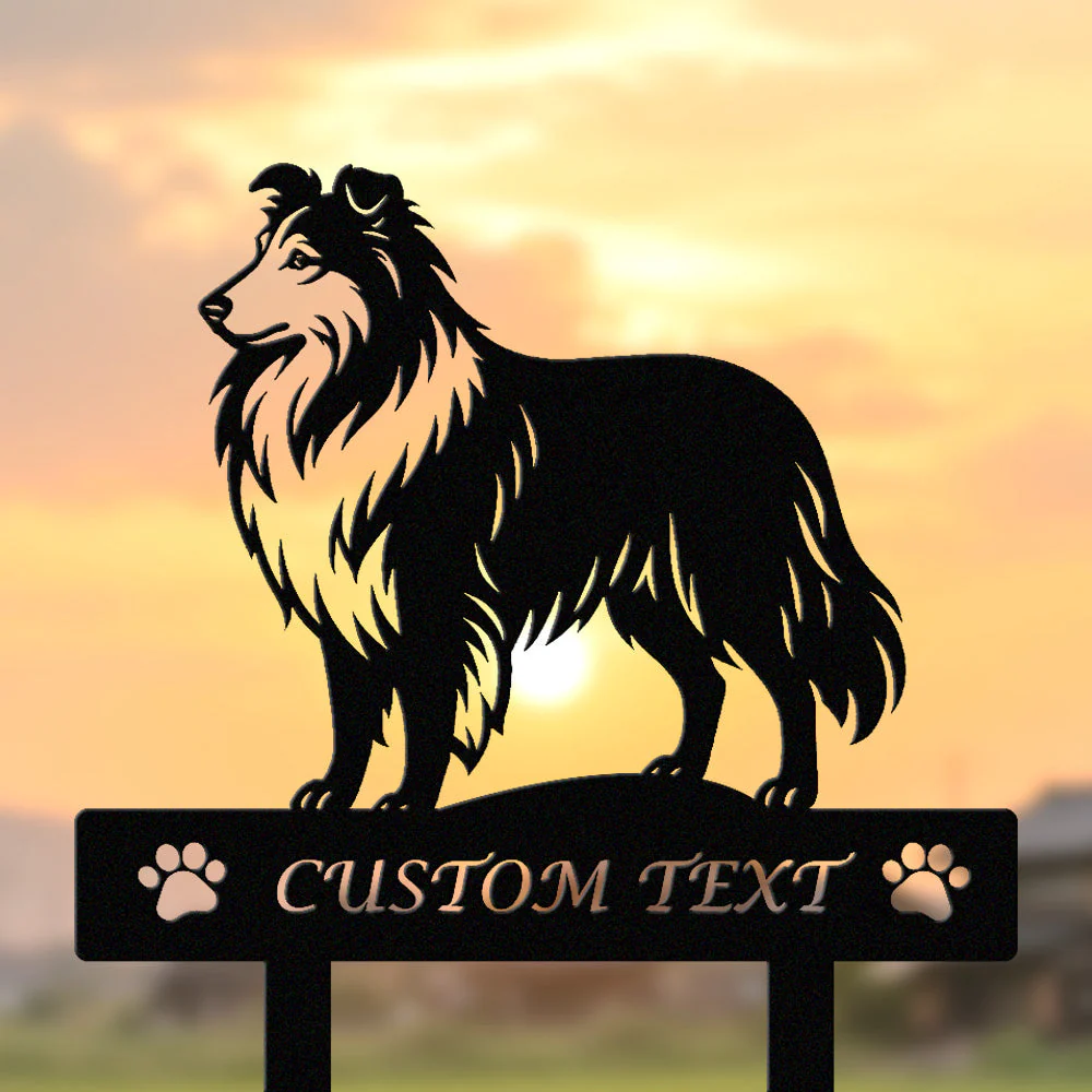 Shetland Sheepdog Silhouette de Chien Personnalisée Piquet de Jardin en Métal - Image 2