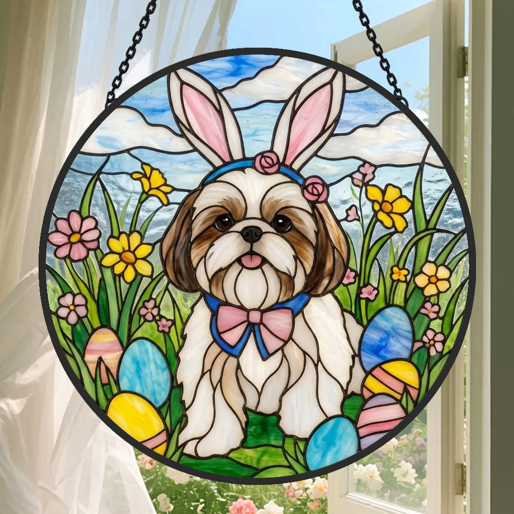 Shih Tzu Attrape-Soleil en Vitrail - Décoration Suspendue pour Fenêtre