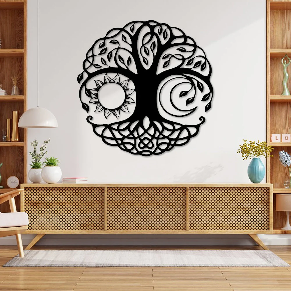 Soleil et Lune Arbre de la Vie Art Mural en Métal - Image 3