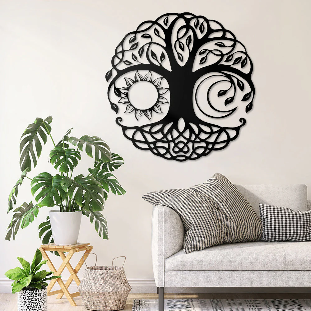 Soleil et Lune Arbre de la Vie Art Mural en Métal - Image 5