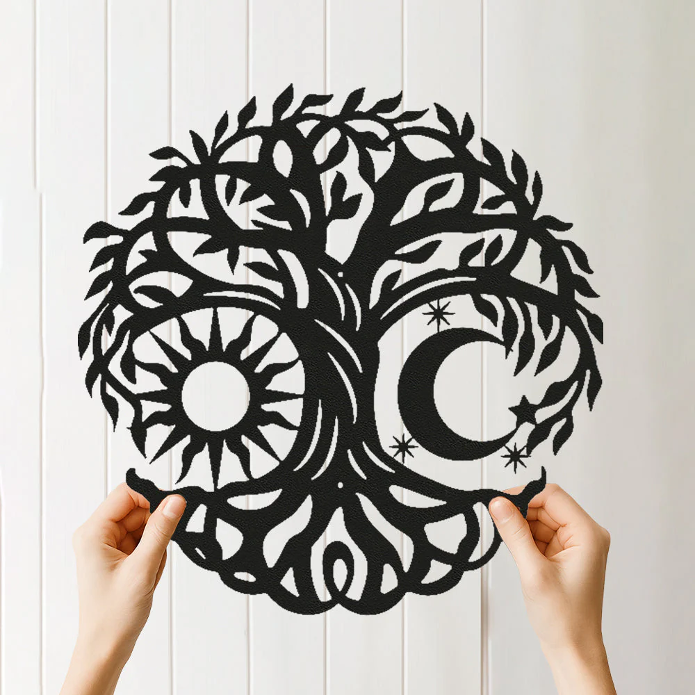 Soleil et Lune Arbre de la Vie Métal Décoratif Mural