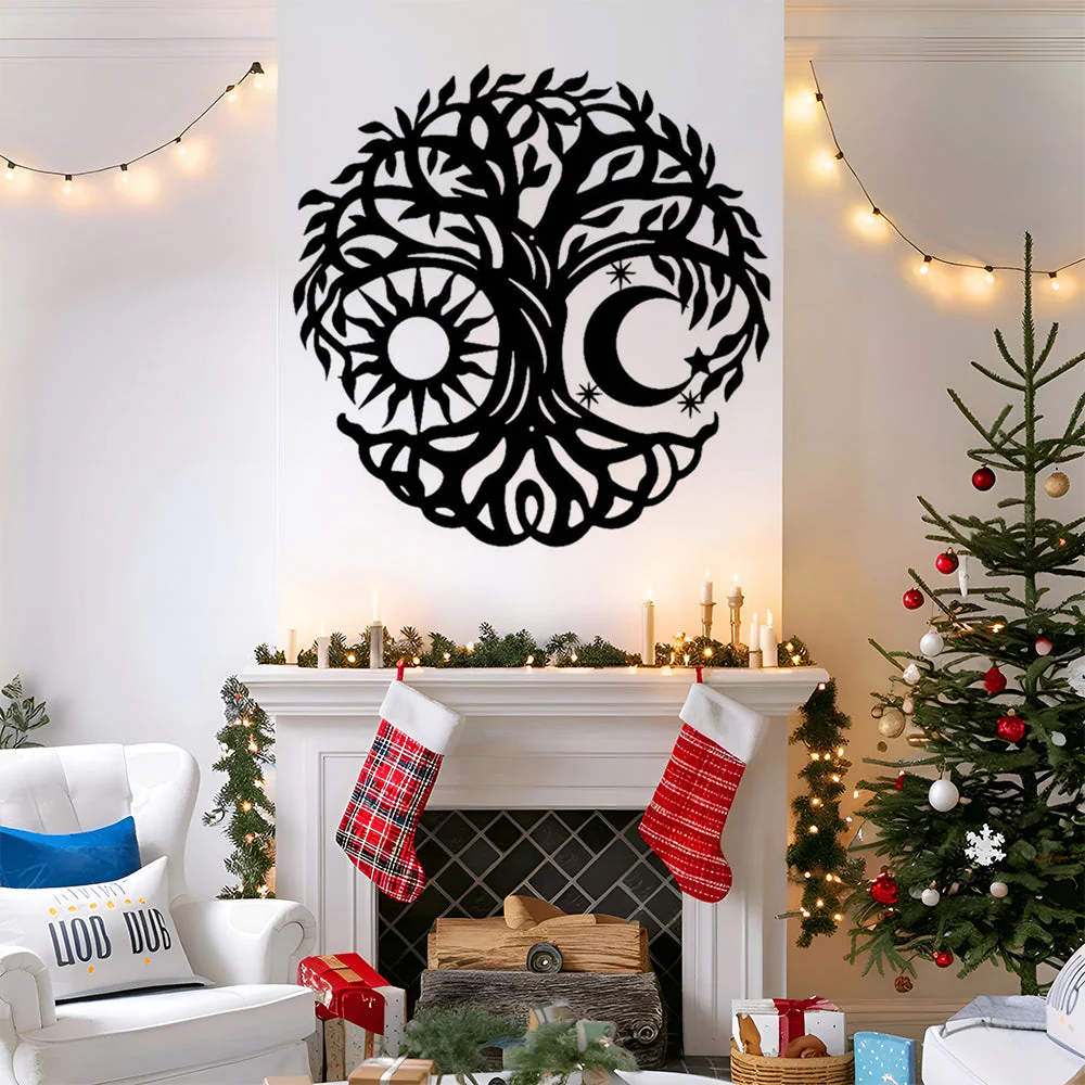Soleil et Lune Arbre de la Vie Métal Décoratif Mural - Image 5
