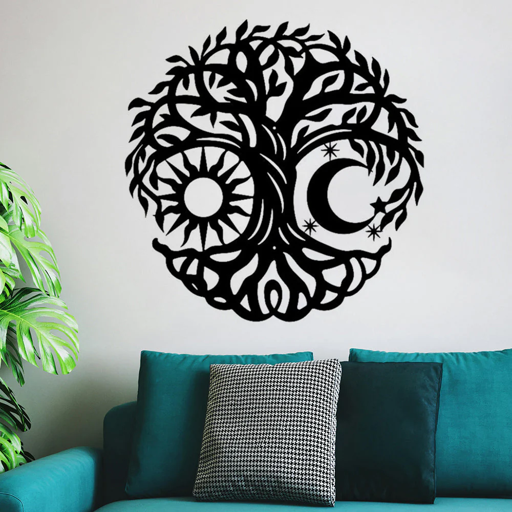 Soleil et Lune Arbre de la Vie Métal Décoratif Mural - Image 7