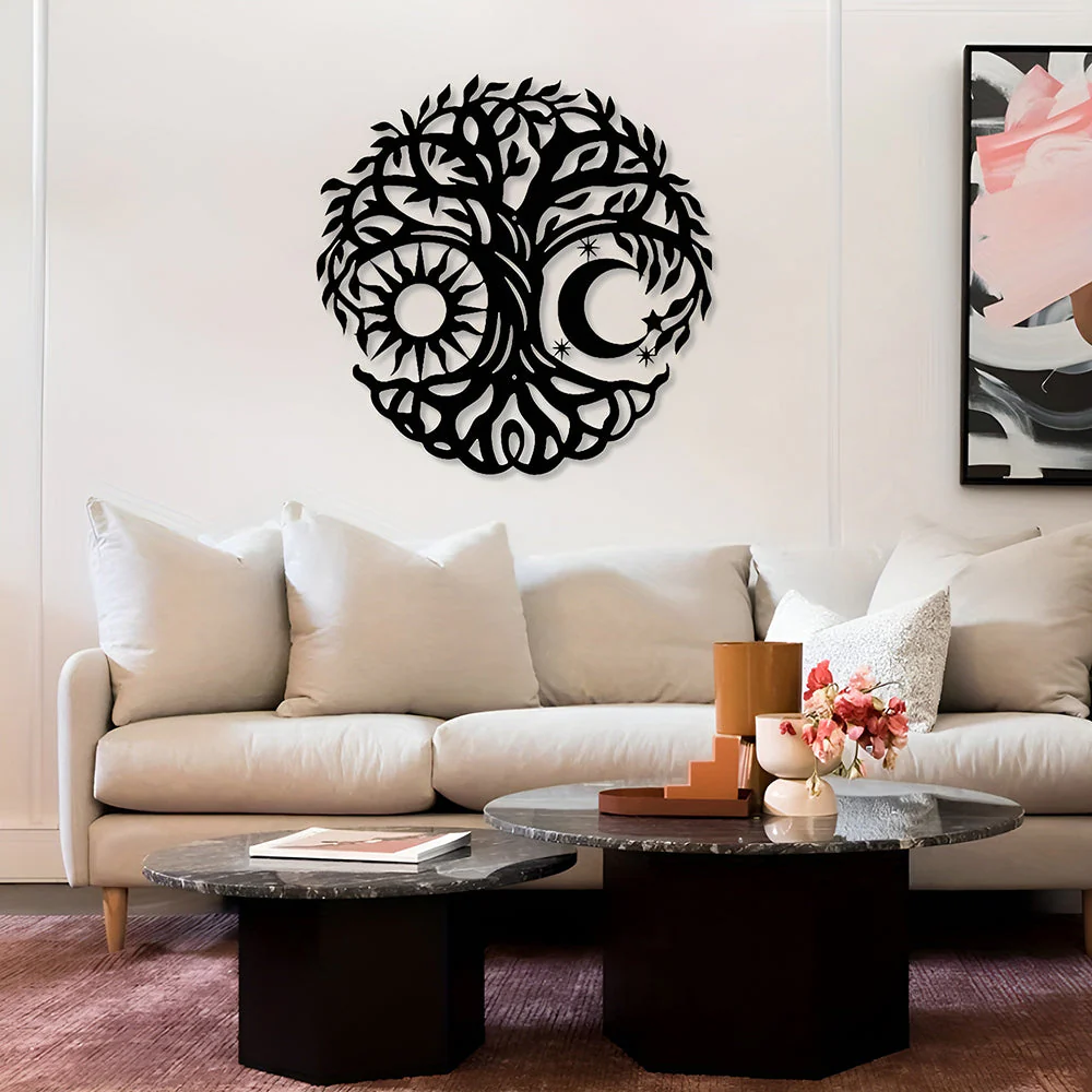 Soleil et Lune Arbre de la Vie Métal Décoratif Mural - Image 8