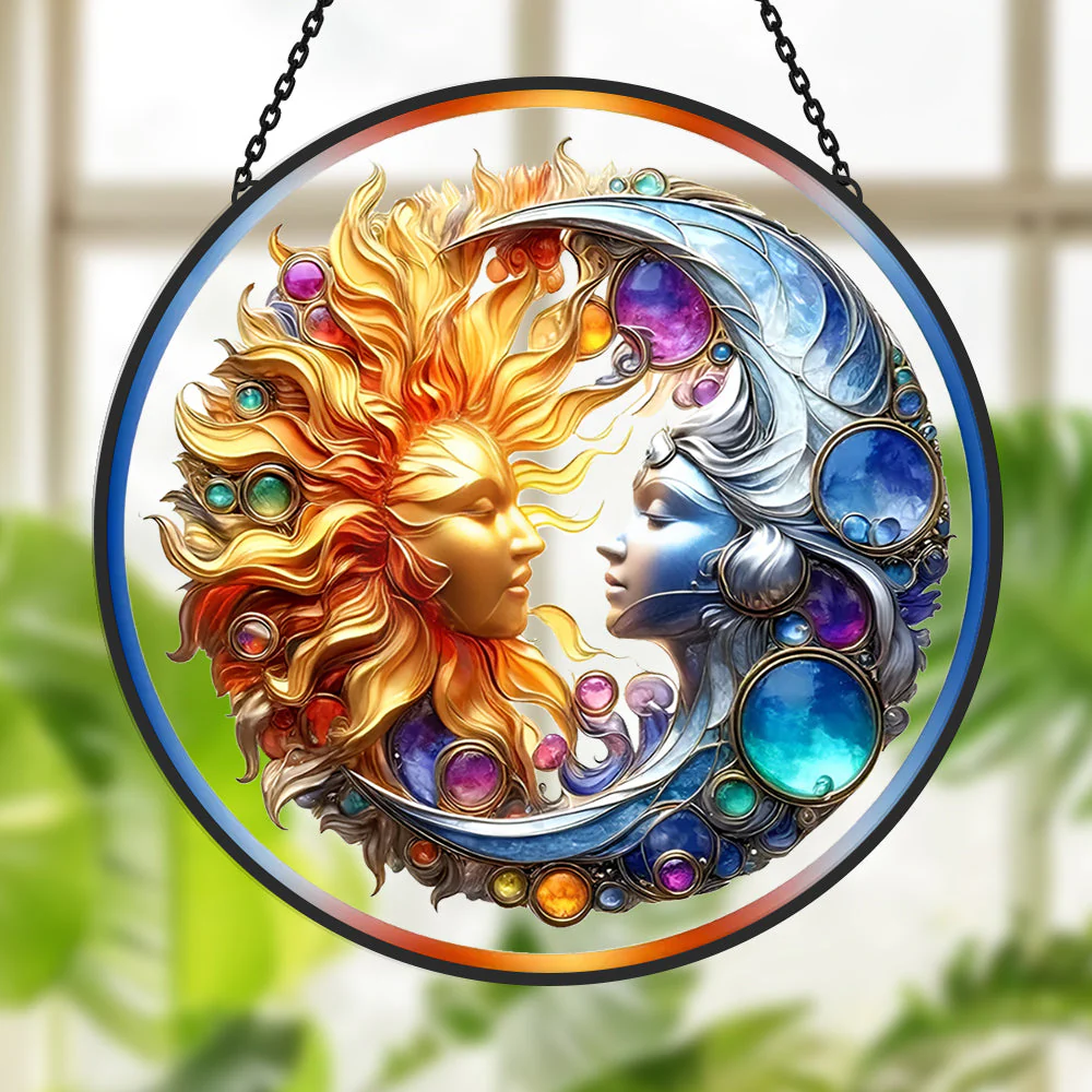 Soleil et Lune Attrape-Soleil Décoratif en Vitrail à Suspendre - Image 2