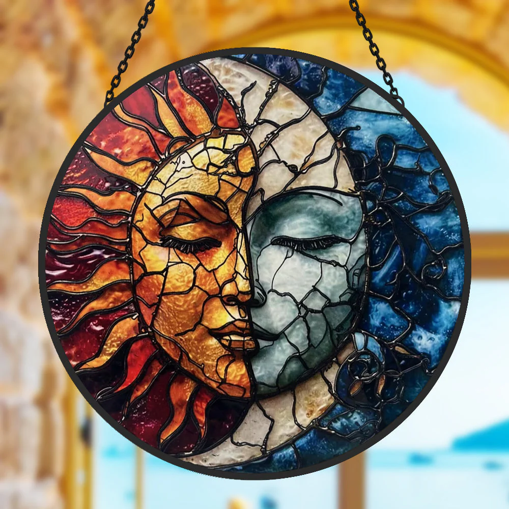 Soleil et Lune Attrape-Soleil Décoratif en Vitrail à Suspendre - Image 2