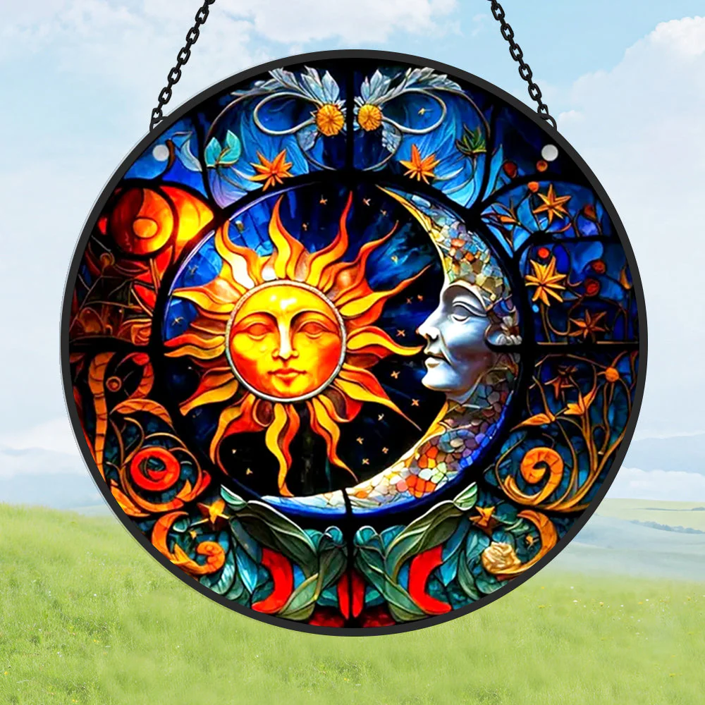 Soleil et Lune Attrape-Soleil Décoratif en Vitrail à Suspendre - Image 2