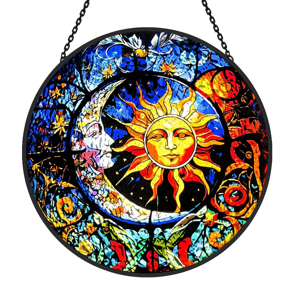 Soleil et Lune Attrape-Soleil Décoratif en Vitrail à Suspendre - Image 3