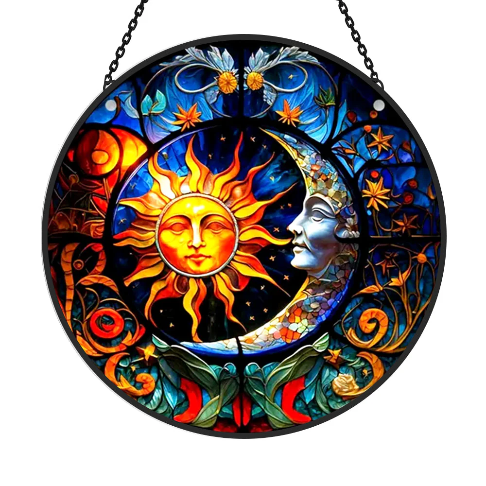 Soleil et Lune Attrape-Soleil Décoratif en Vitrail à Suspendre - Image 3