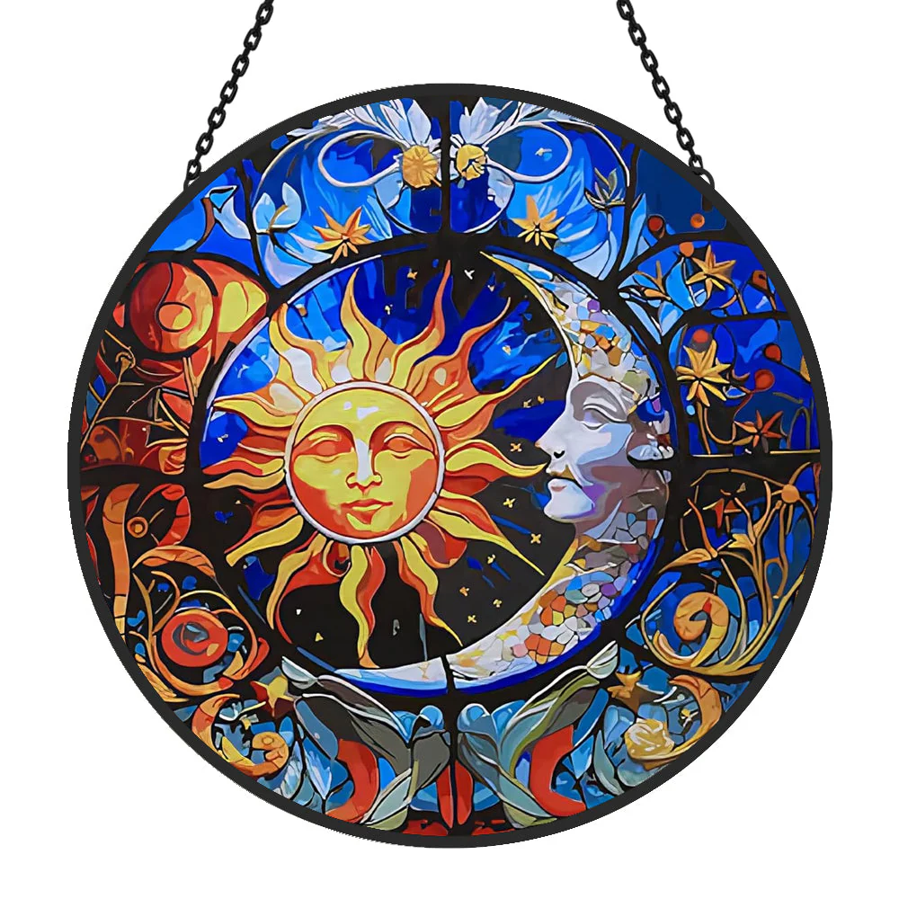 Soleil et Lune Attrape-Soleil Décoratif en Vitrail à Suspendre - Image 4