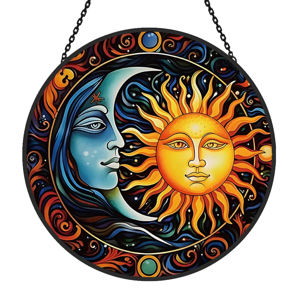 Soleil et Lune Attrape-Soleil Décoratif en Vitrail à Suspendre - Image 3