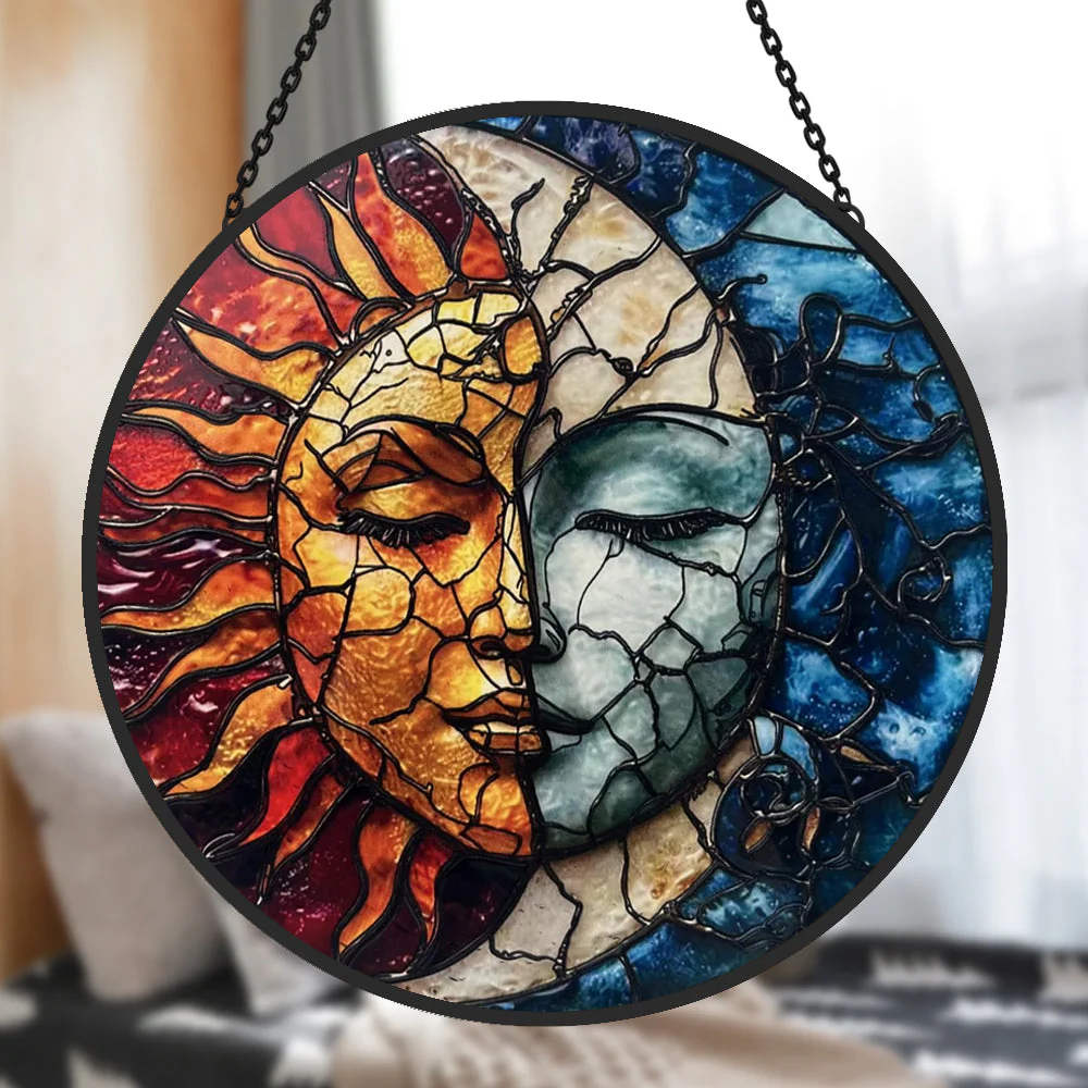 Soleil et Lune Attrape-Soleil Décoratif en Vitrail à Suspendre - Image 2