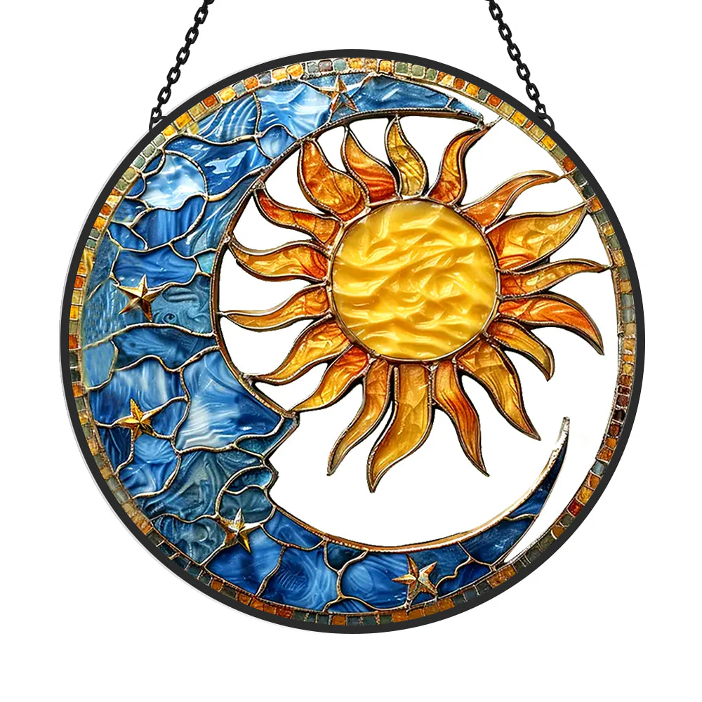 Soleil et Lune Célestes Attrape-Soleil Décoratif en Vitrail à Suspendre - Image 3