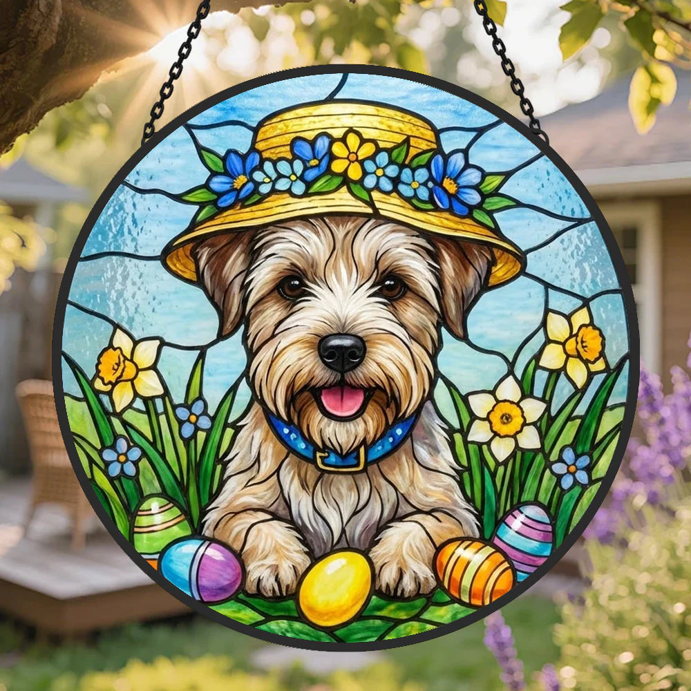 Terrier Irlandais à Poil Doux Attrape-Soleil en Vitrail - Décoration Suspendue pour Fenêtre
