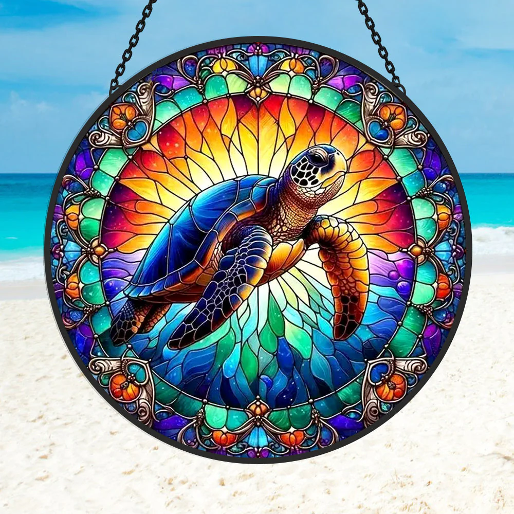 Tortue de Mer Attrape-Soleil Décoratif en Vitrail à Suspendre - Image 2