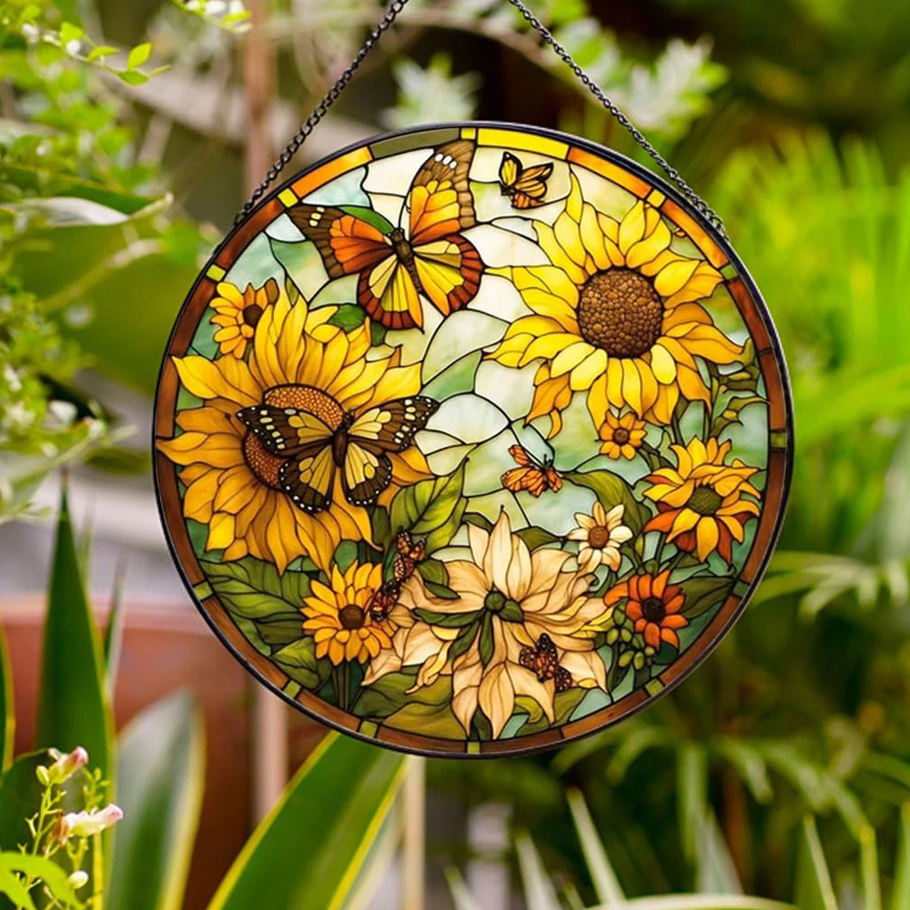Tournesol Attrape-Soleil Décoratif en Vitrail à Suspendre - Image 2