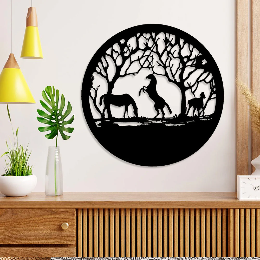 Trois Chevaux Arbre de la Vie Art Mural en Métal - Image 2