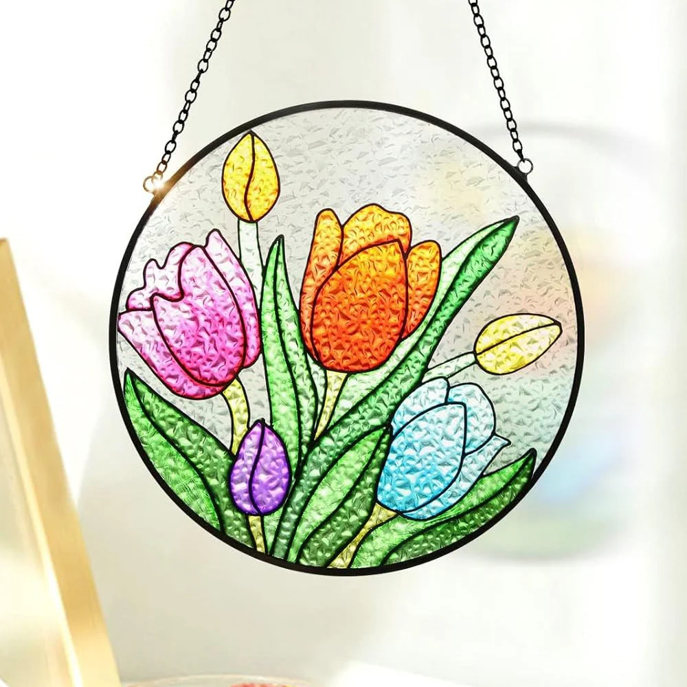 Tulipe Attrape-Soleil Décoratif en Vitrail à Suspendre - Image 2