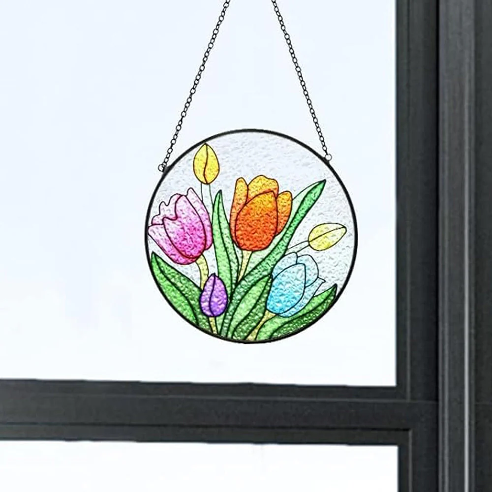 Tulipe Attrape-Soleil Décoratif en Vitrail à Suspendre - Image 3