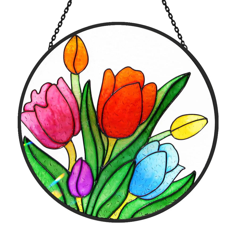 Tulipe Attrape-Soleil Décoratif en Vitrail à Suspendre - Image 4