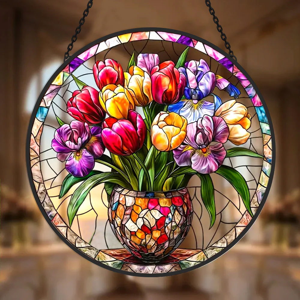 Tulipe Attrape-Soleil Décoratif en Vitrail à Suspendre - Image 2