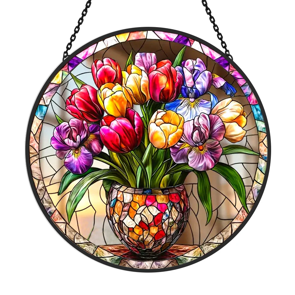 Tulipe Attrape-Soleil Décoratif en Vitrail à Suspendre - Image 3