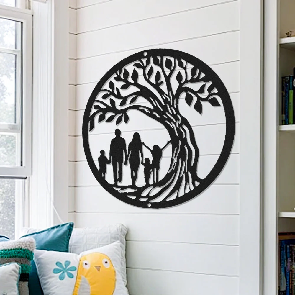 Une Famille Sous l'Arbre de la Vie Métal Décoratif Mural