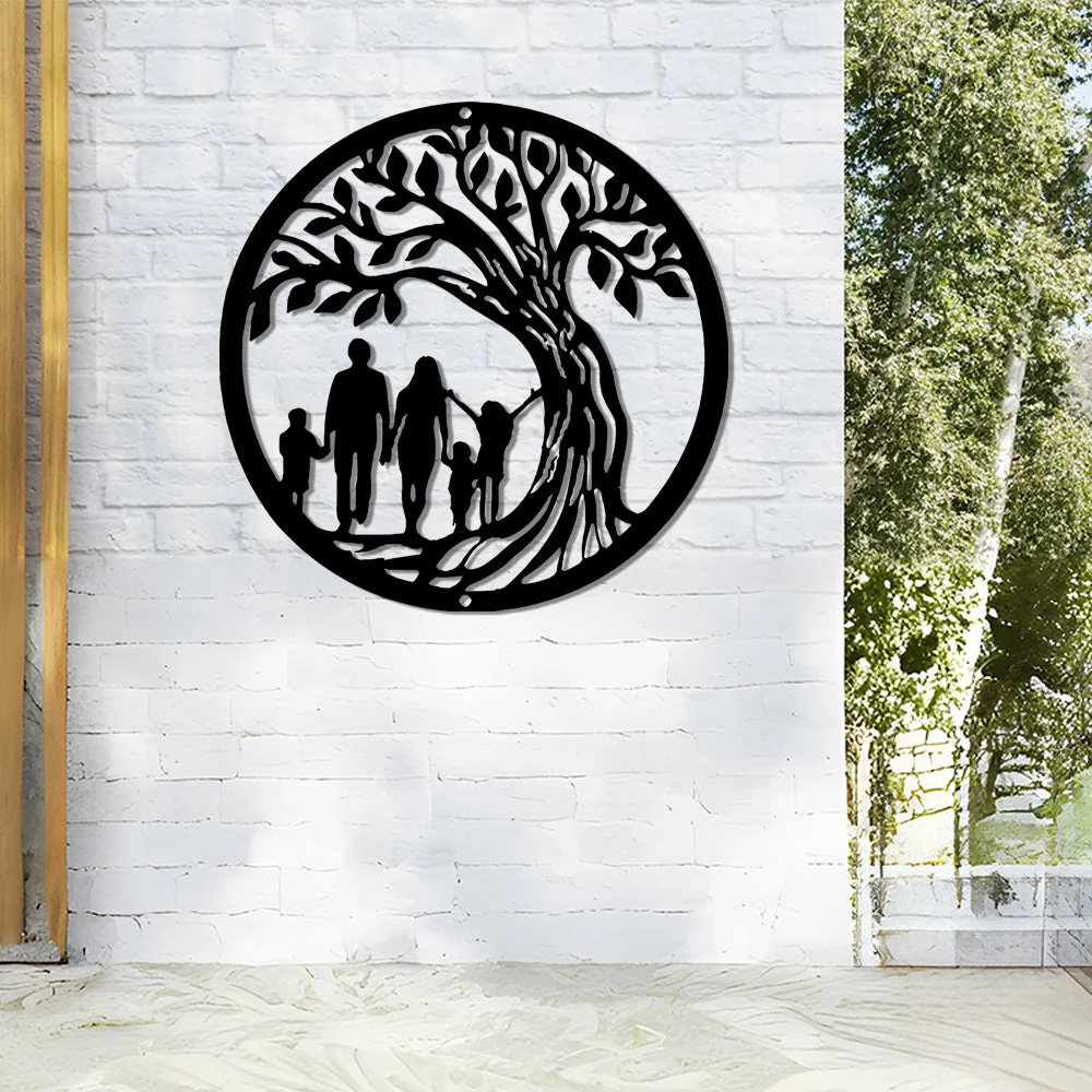 Une Famille Sous l'Arbre de la Vie Métal Décoratif Mural - Image 4
