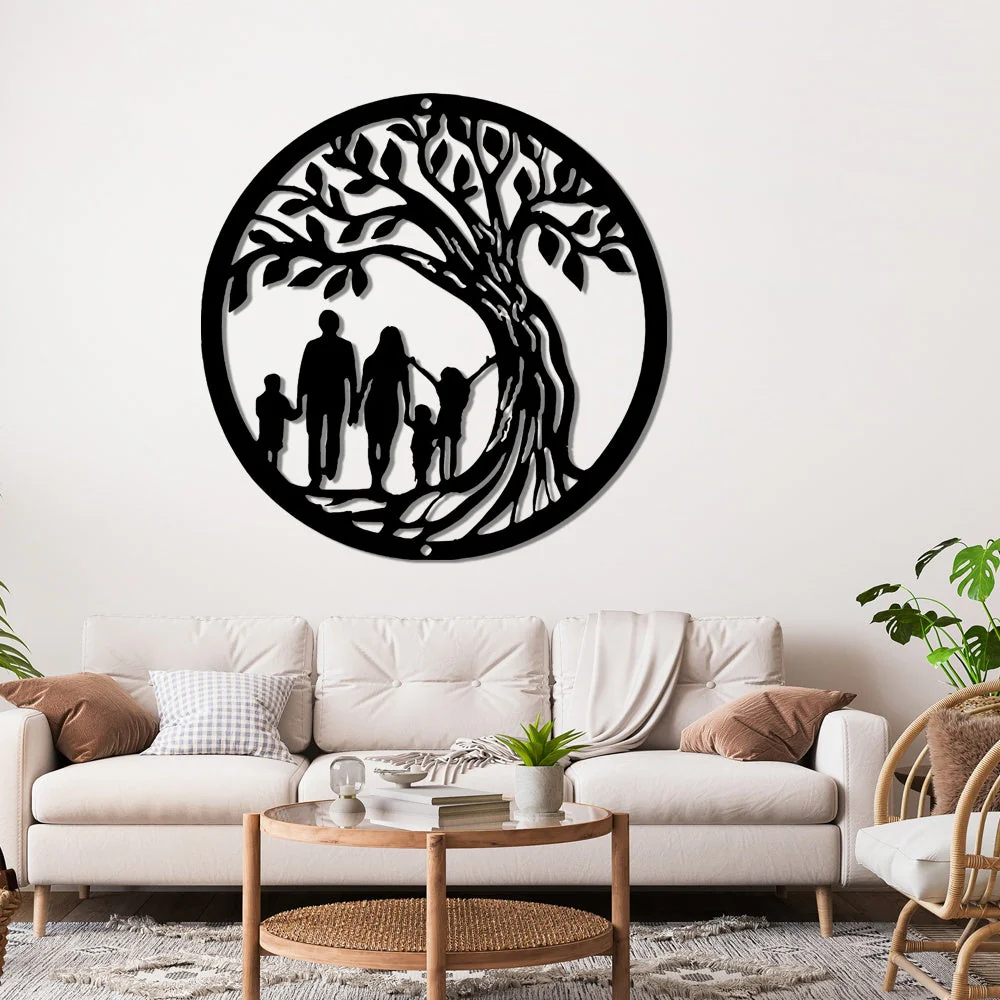 Une Famille Sous l'Arbre de la Vie Métal Décoratif Mural - Image 6