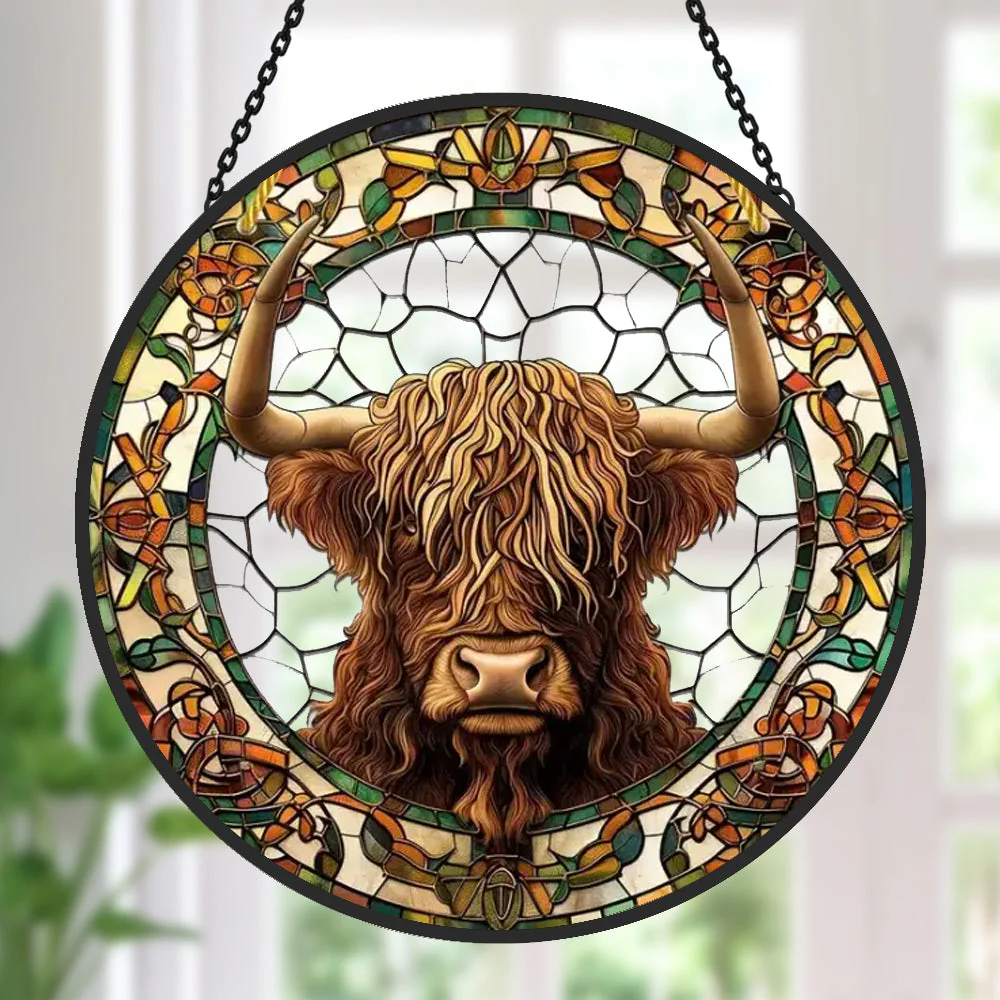 Vache Highland Écossaise Attrape-Soleil Décoratif en Vitrail à Suspendre - Image 2