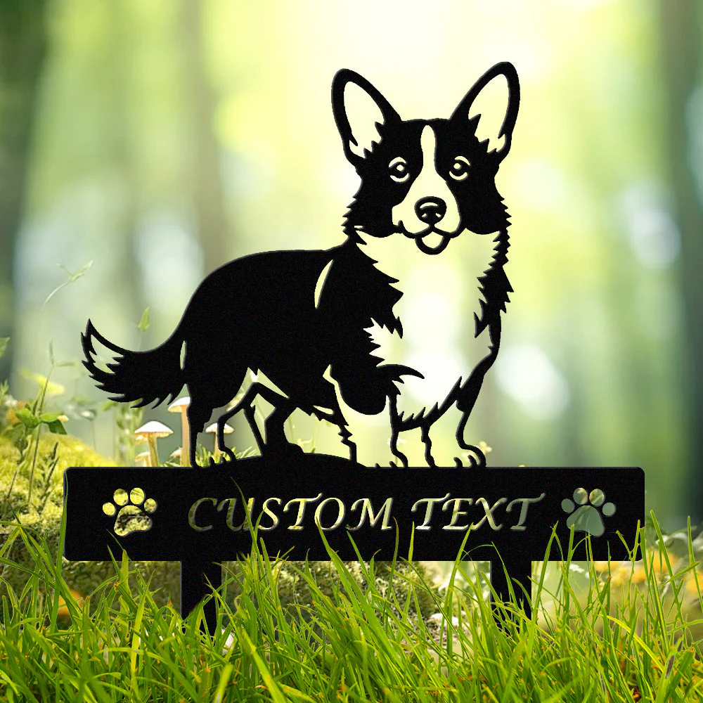 Vallhund Suédois Silhouette de Chien Personnalisée Piquet de Jardin en Métal