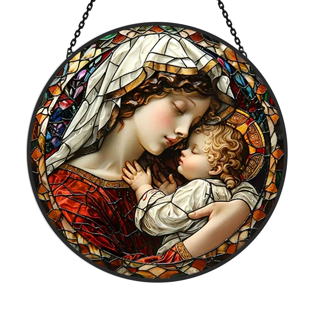 Vierge Marie Attrape-Soleil Décoratif en Vitrail à Suspendre - Image 3